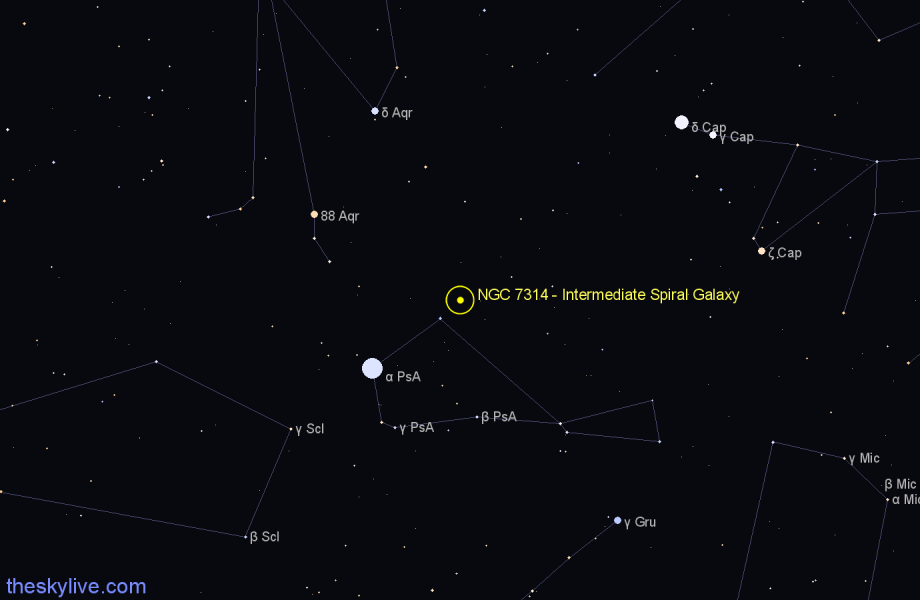 Finder chart NGC 7314 - Intermediate Spiral Galaxy in Piscis Austrinus star