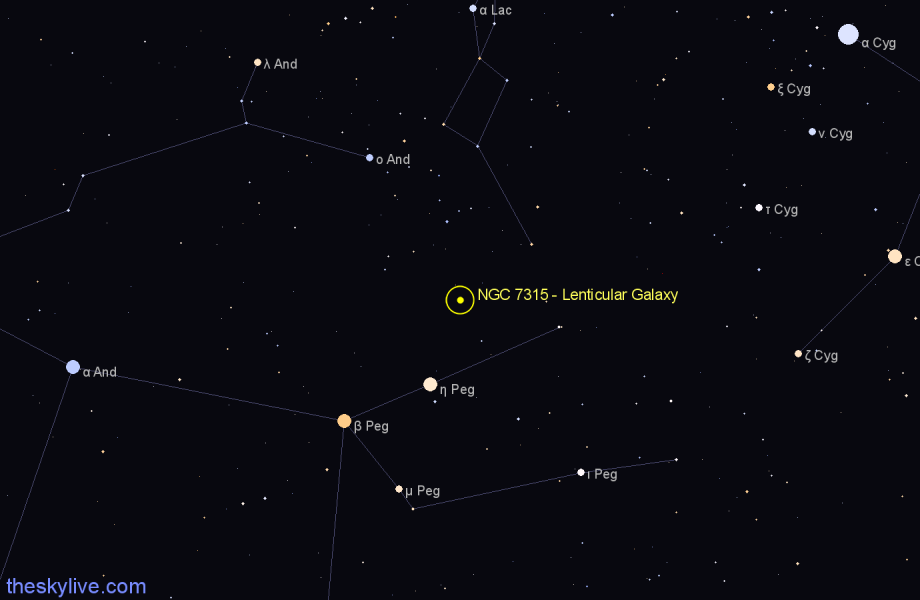 Finder chart NGC 7315 - Lenticular Galaxy in Pegasus star