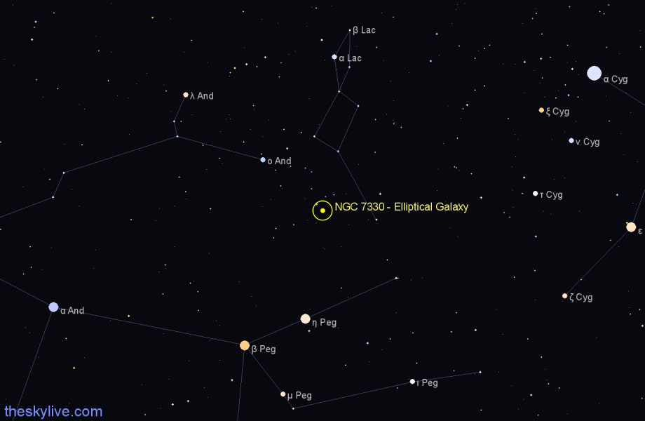 Finder chart NGC 7330 - Elliptical Galaxy in Lacerta star