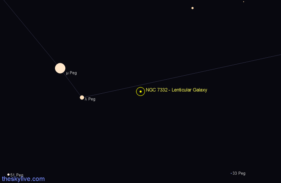 Finder chart NGC 7332 - Lenticular Galaxy in Pegasus star