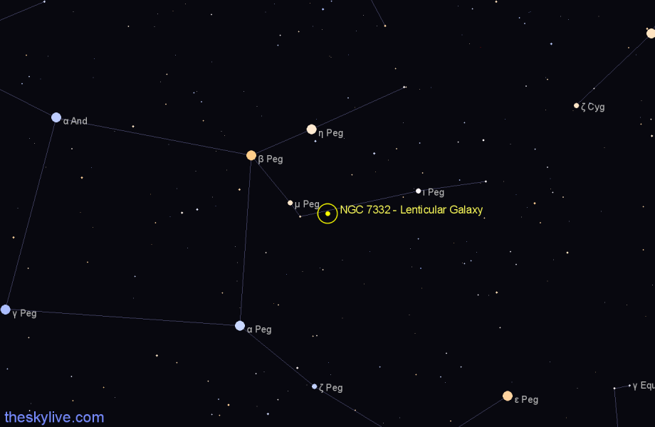 Finder chart NGC 7332 - Lenticular Galaxy in Pegasus star