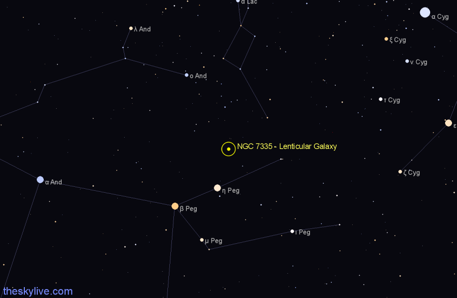 Finder chart NGC 7335 - Lenticular Galaxy in Pegasus star