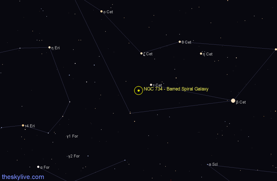 Finder chart NGC 734 - Barred Spiral Galaxy in Cetus star