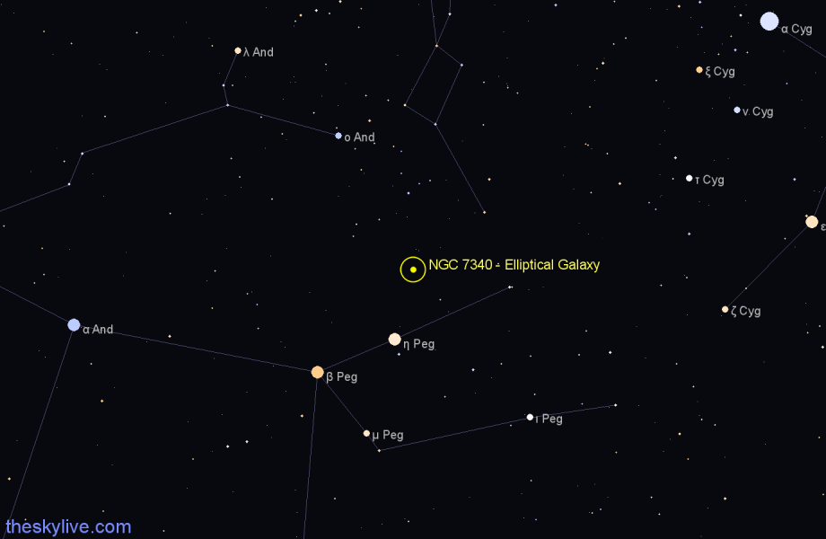 Finder chart NGC 7340 - Elliptical Galaxy in Pegasus star