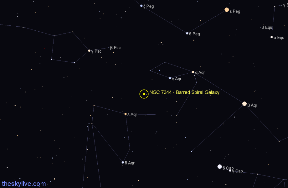 Finder chart NGC 7344 - Barred Spiral Galaxy in Aquarius star