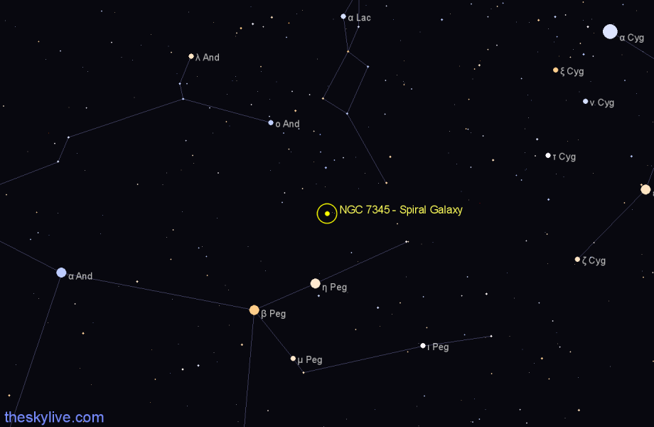 Finder chart NGC 7345 - Spiral Galaxy in Pegasus star