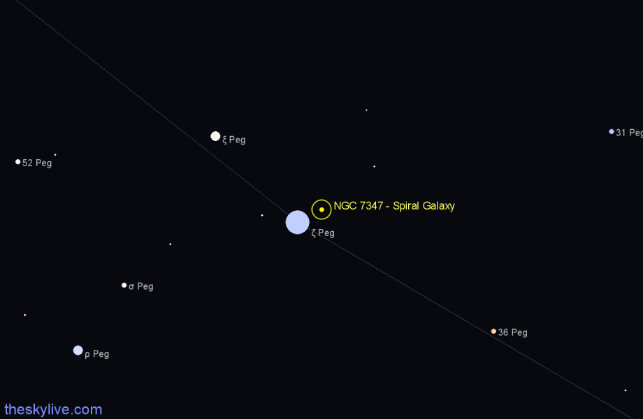 Finder chart NGC 7347 - Spiral Galaxy in Pegasus star