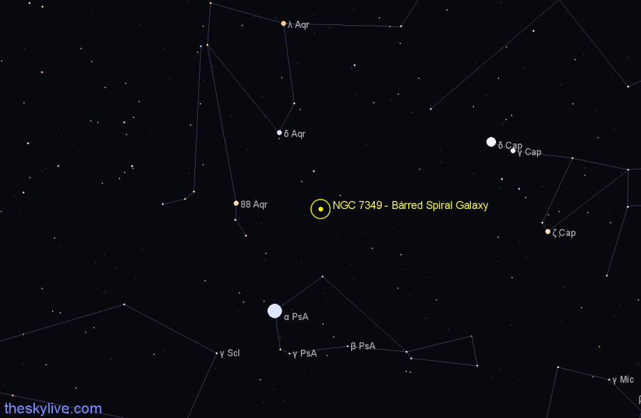 Finder chart NGC 7349 - Barred Spiral Galaxy in Aquarius star