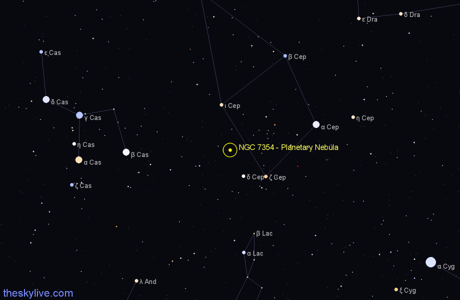 Finder chart NGC 7354 - Planetary Nebula in Cepheus star