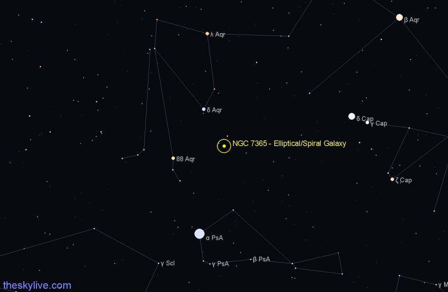 Finder chart NGC 7365 - Elliptical/Spiral Galaxy in Aquarius star