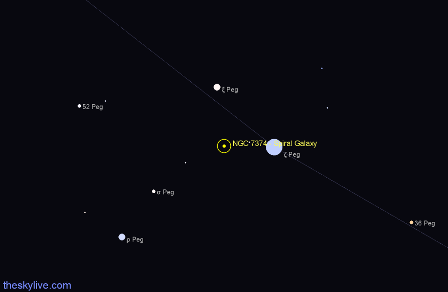 Finder chart NGC 7374 - Spiral Galaxy in Pegasus star