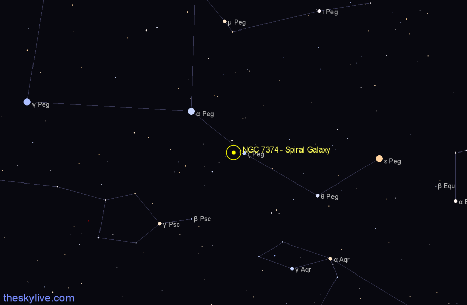 Finder chart NGC 7374 - Spiral Galaxy in Pegasus star