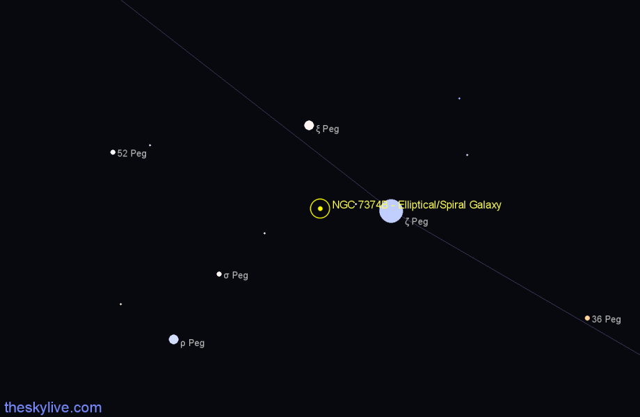 Finder chart NGC 7374B - Elliptical/Spiral Galaxy in Pegasus star