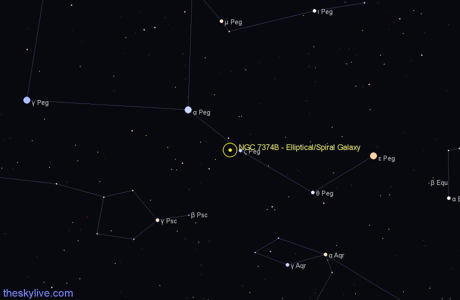 Finder chart NGC 7374B - Elliptical/Spiral Galaxy in Pegasus star