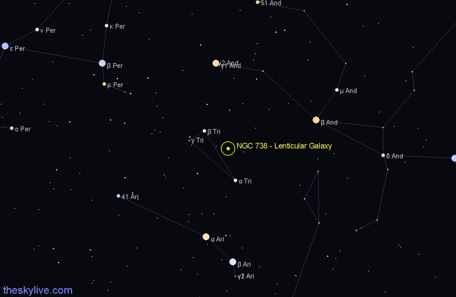 Finder chart NGC 738 - Lenticular Galaxy in Triangulum star