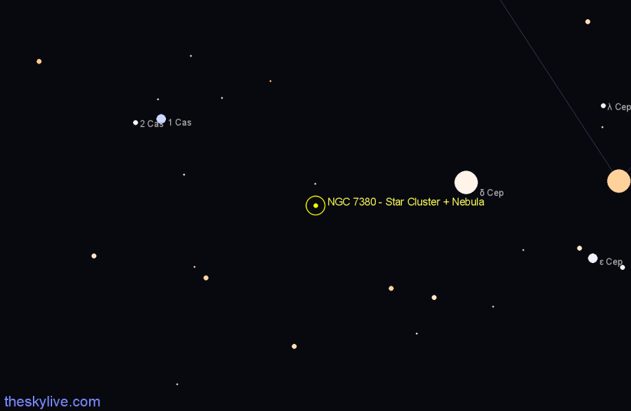 Finder chart NGC 7380 - Star Cluster + Nebula in Cepheus star