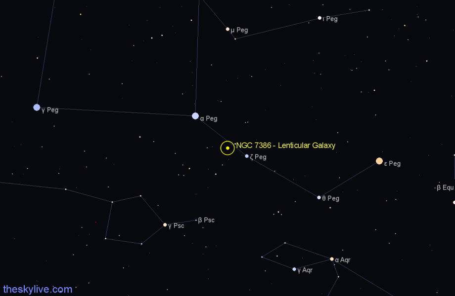 Finder chart NGC 7386 - Lenticular Galaxy in Pegasus star