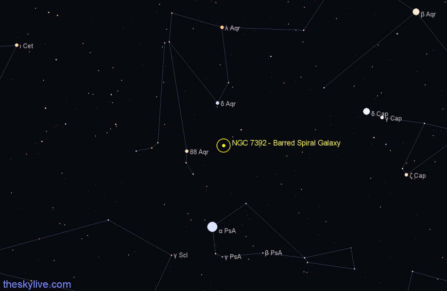 Finder chart NGC 7392 - Barred Spiral Galaxy in Aquarius star