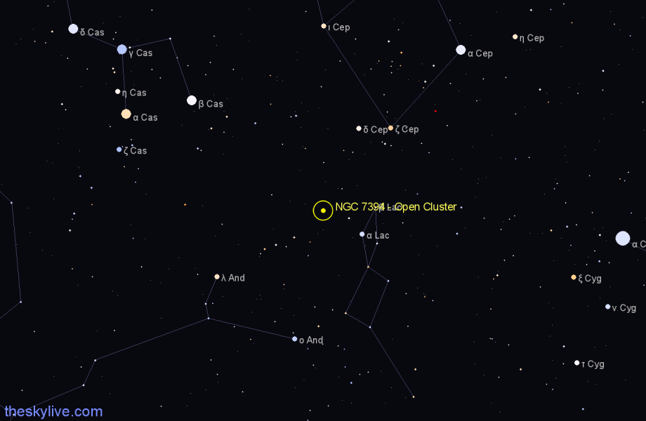 Finder chart NGC 7394 - Open Cluster in Lacerta star