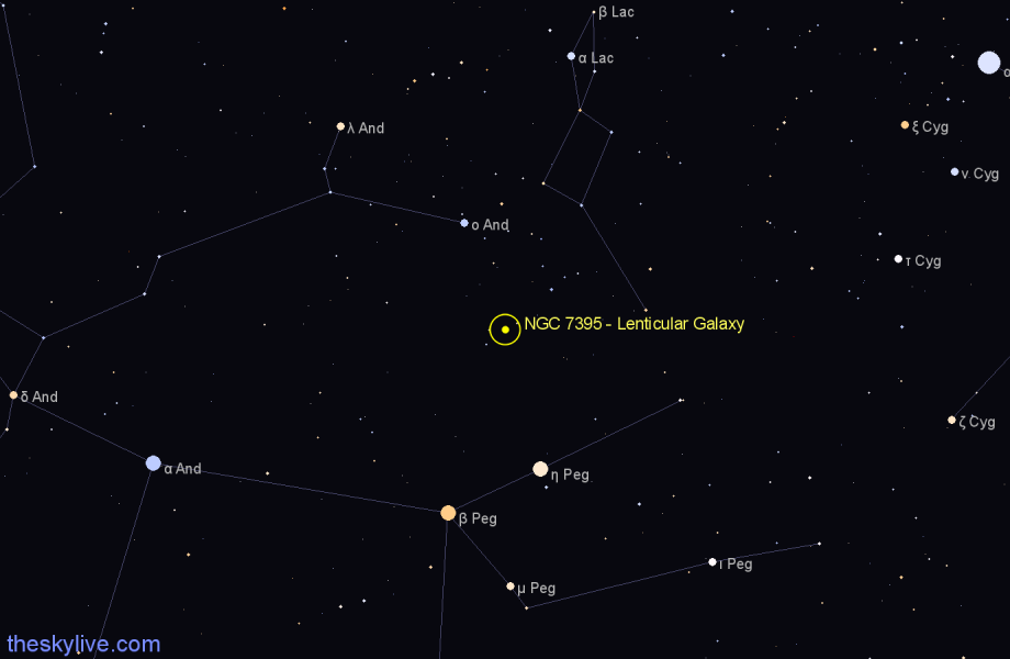 Finder chart NGC 7395 - Lenticular Galaxy in Lacerta star