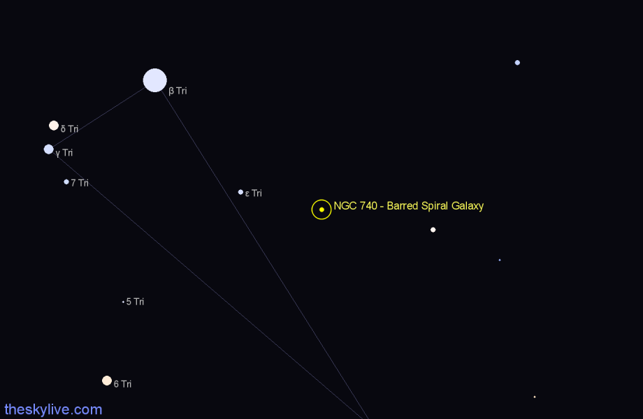 Finder chart NGC 740 - Barred Spiral Galaxy in Triangulum star