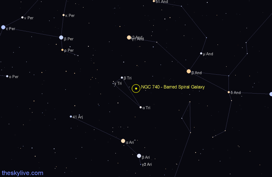 Finder chart NGC 740 - Barred Spiral Galaxy in Triangulum star