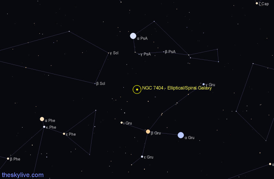 Finder chart NGC 7404 - Elliptical/Spiral Galaxy in Grus star