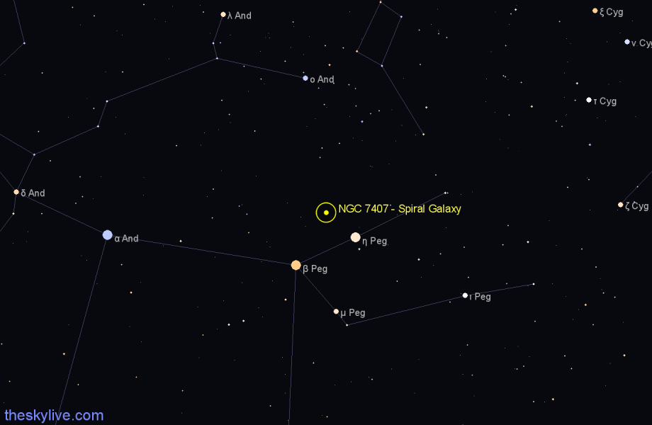 Finder chart NGC 7407 - Spiral Galaxy in Pegasus star
