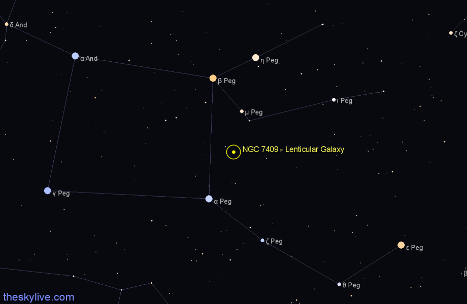 Finder chart NGC 7409 - Lenticular Galaxy in Pegasus star