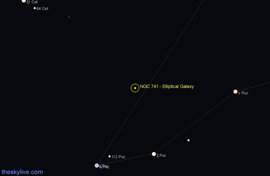 Finder chart NGC 741 - Elliptical Galaxy in Pisces star