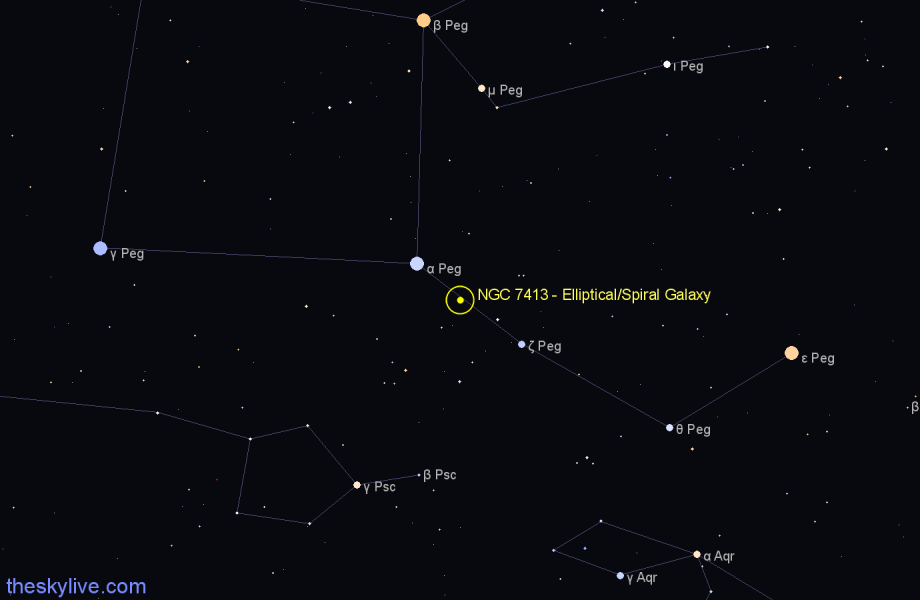 Finder chart NGC 7413 - Elliptical/Spiral Galaxy in Pegasus star