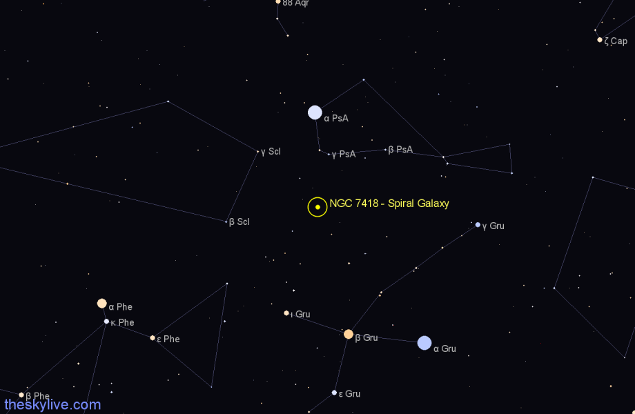 Finder chart NGC 7418 - Spiral Galaxy in Grus star