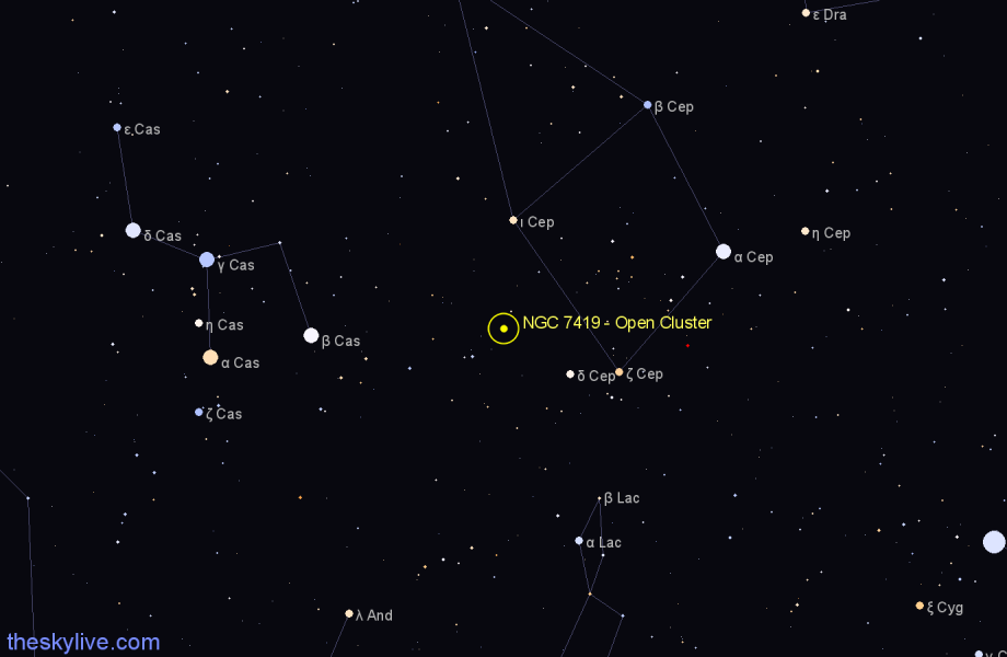 Finder chart NGC 7419 - Open Cluster in Cepheus star