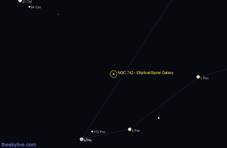 Finder chart NGC 742 - Elliptical/Spiral Galaxy in Pisces star