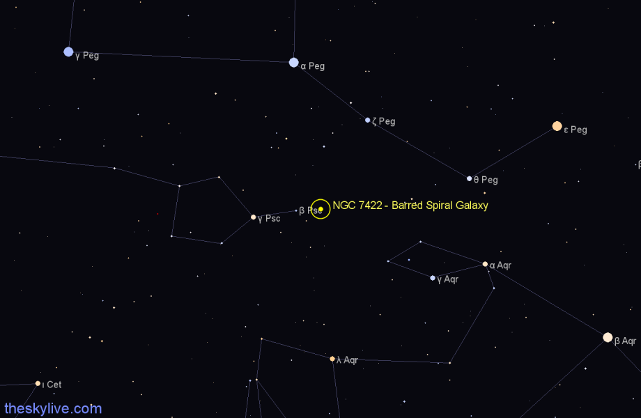 Finder chart NGC 7422 - Barred Spiral Galaxy in Pisces star