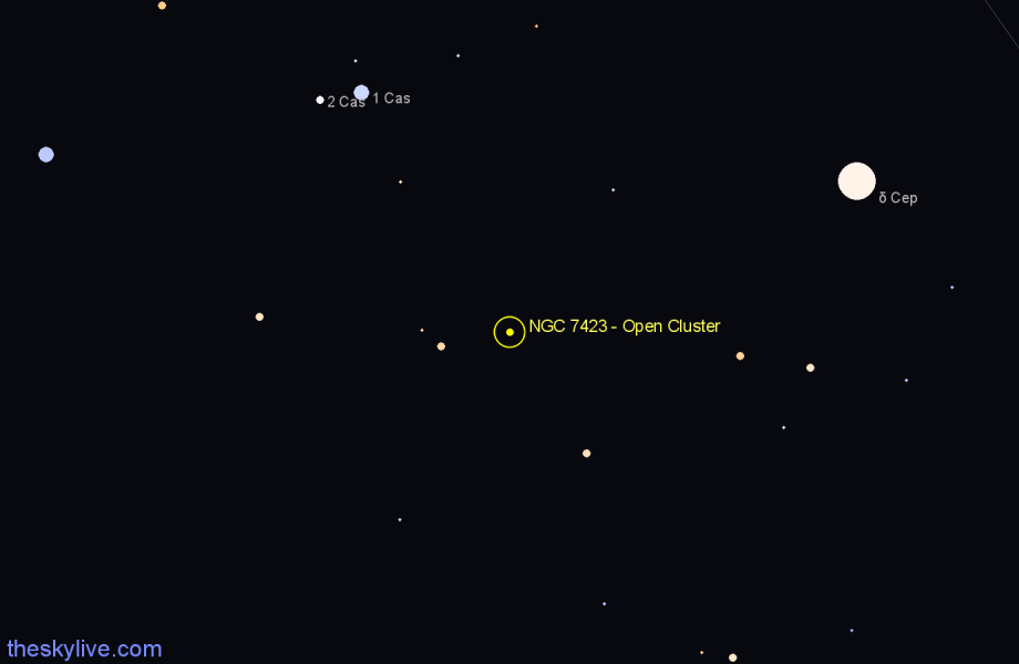 Finder chart NGC 7423 - Open Cluster in Cepheus star