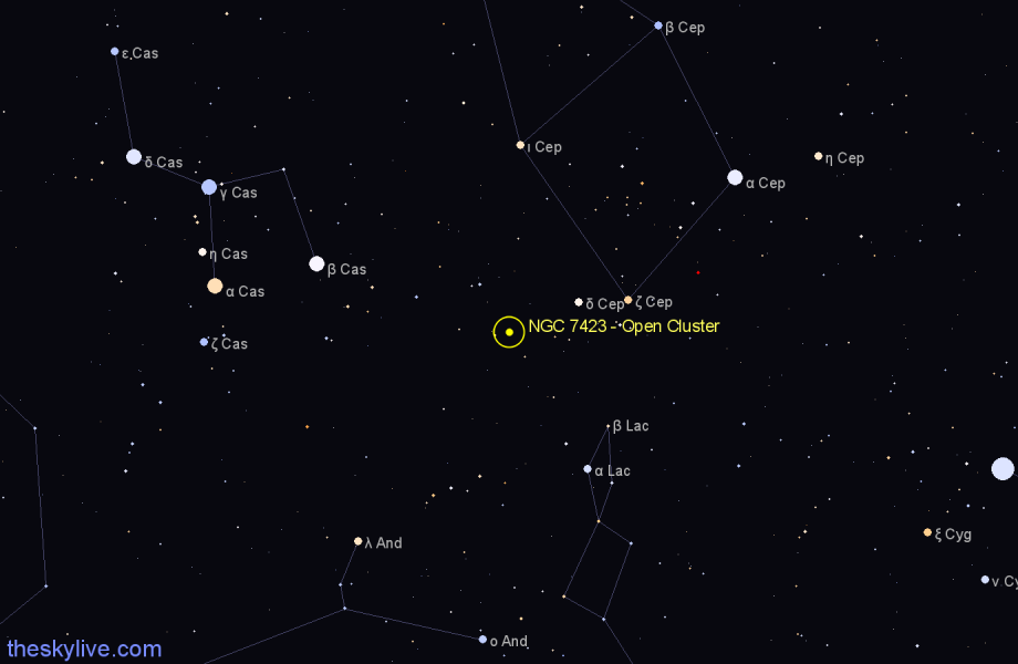 Finder chart NGC 7423 - Open Cluster in Cepheus star