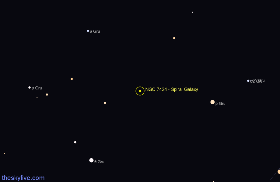 Finder chart NGC 7424 - Spiral Galaxy in Grus star