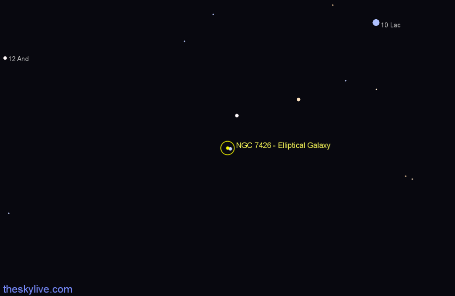 Finder chart NGC 7426 - Elliptical Galaxy in Lacerta star