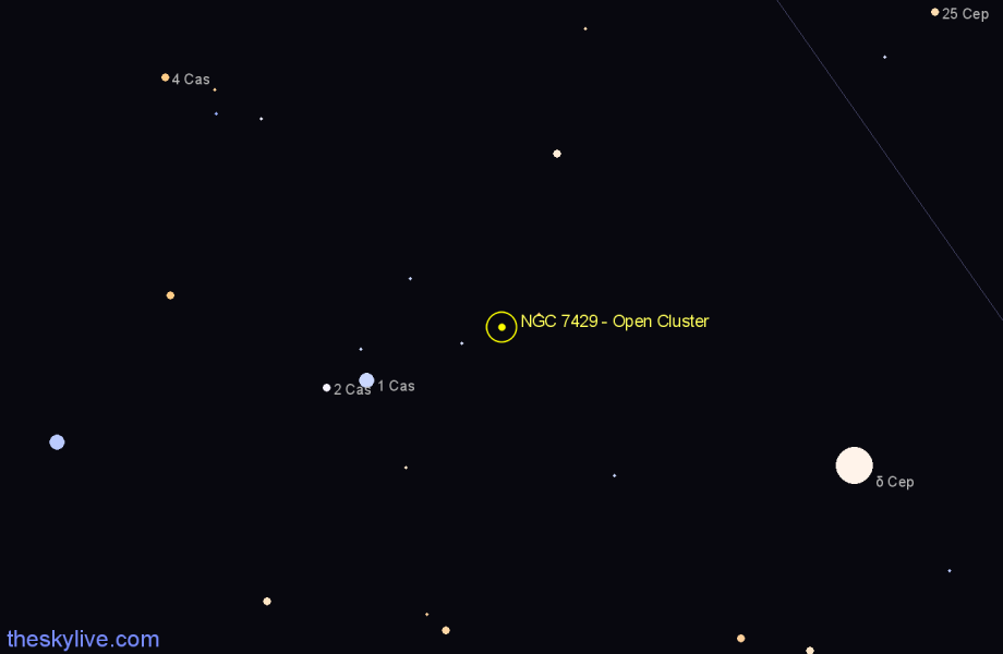 Finder chart NGC 7429 - Open Cluster in Cepheus star