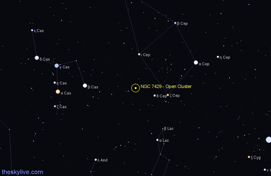 Finder chart NGC 7429 - Open Cluster in Cepheus star