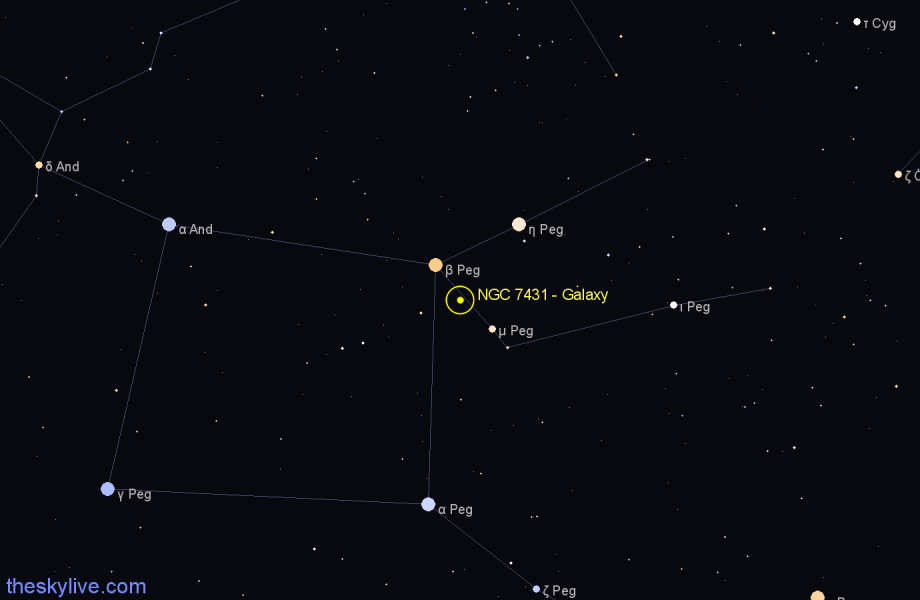 Finder chart NGC 7431 - Galaxy in Pegasus star