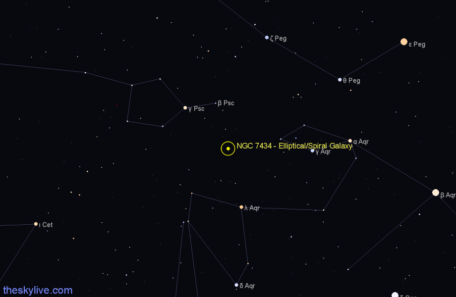 Finder chart NGC 7434 - Elliptical/Spiral Galaxy in Pisces star