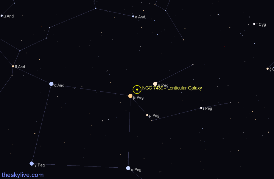 Finder chart NGC 7439 - Lenticular Galaxy in Pegasus star