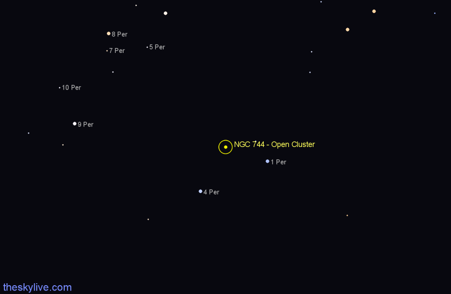 Finder chart NGC 744 - Open Cluster in Perseus star