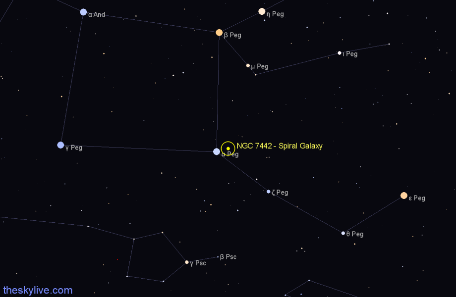 Finder chart NGC 7442 - Spiral Galaxy in Pegasus star