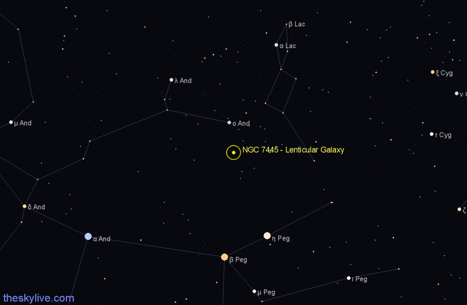 Finder chart NGC 7445 - Lenticular Galaxy in Andromeda star
