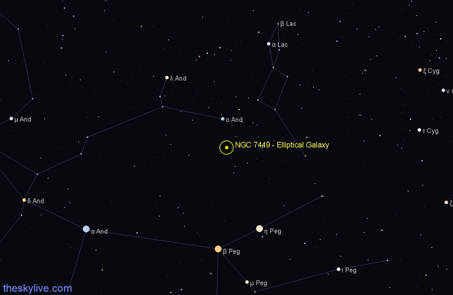 Finder chart NGC 7449 - Elliptical Galaxy in Andromeda star