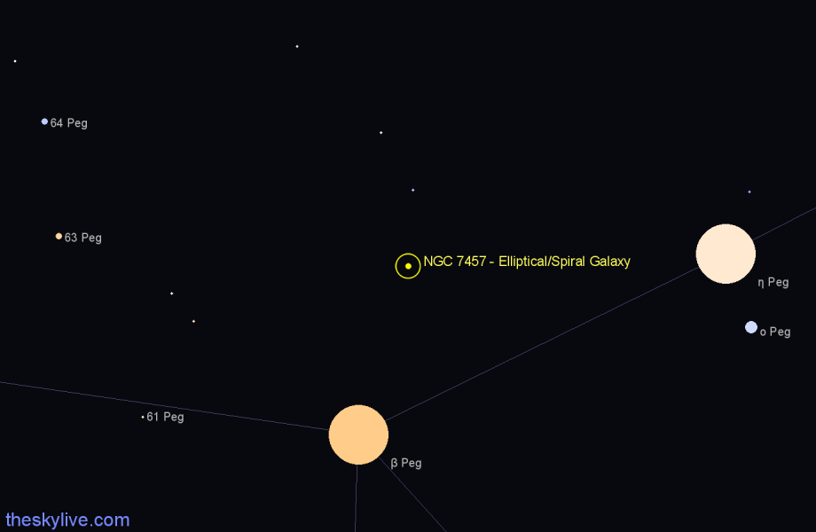 Finder chart NGC 7457 - Elliptical/Spiral Galaxy in Pegasus star