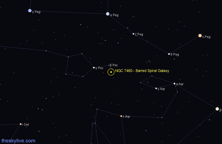 Finder chart NGC 7460 - Barred Spiral Galaxy in Pisces star